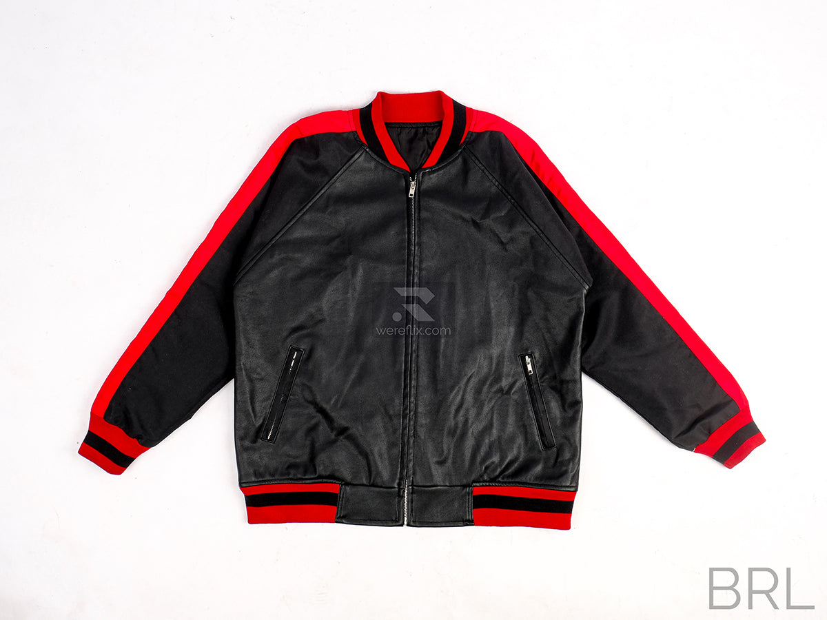 Matt Bellamy Jacket Black Red Leather Bomber Jacket MUSE